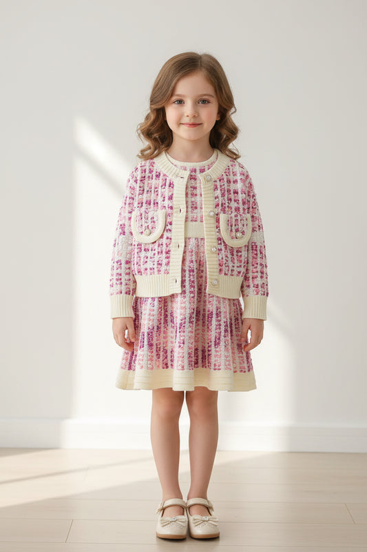 2025New Girls' Knitted Fashionable Set 0 - 6 Year Old Little Fragrant Baby Girls' Top and Bottom Warm Girls' Knitted Sweater - PratSN