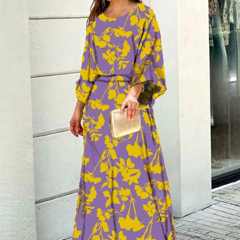 2pcs Women's Dress Suits Fashion Loose Printed Long Sleeve Top And High Waist Long Skirt - PratSN