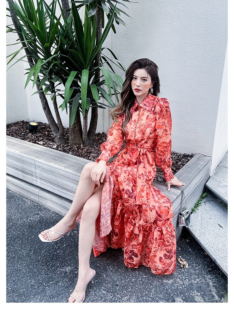 Women's French Long-Sleeved Shirt Dress