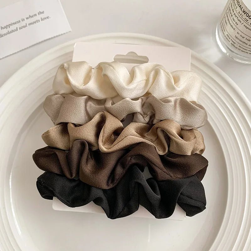 3/5Pcs Women's 6cm/2.36in Silky Satin Hair Scrunchies, Fashion Versatile High - End Elegant Retro French Minimalist Hair Ties - PratSN