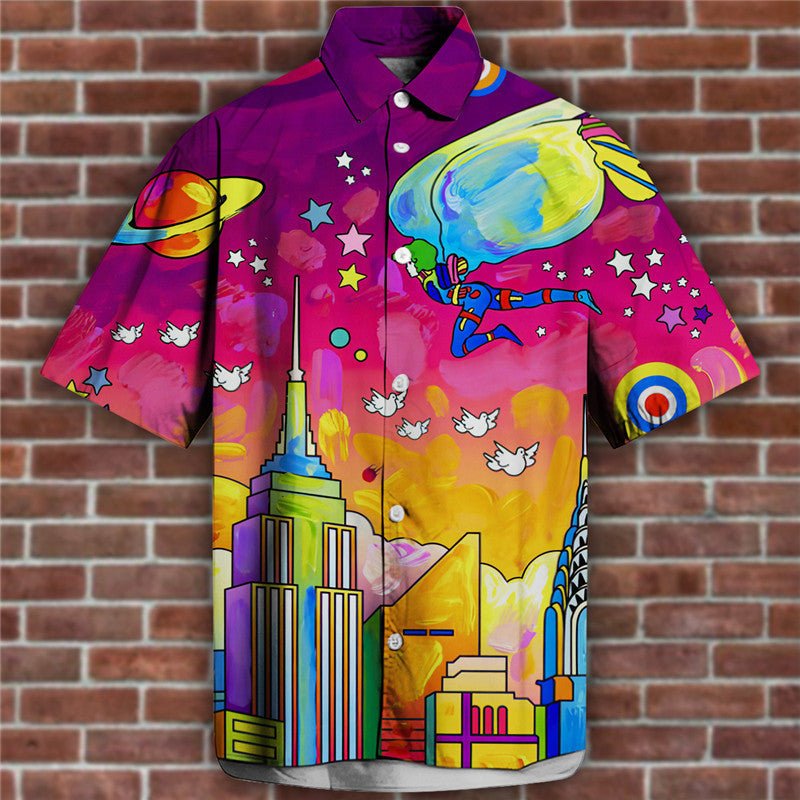 3D Personalized Printing T-shirt Summer Loose Short Sleeve Lapel Shirt Casual Streetwear Clothing For Men - PratSN