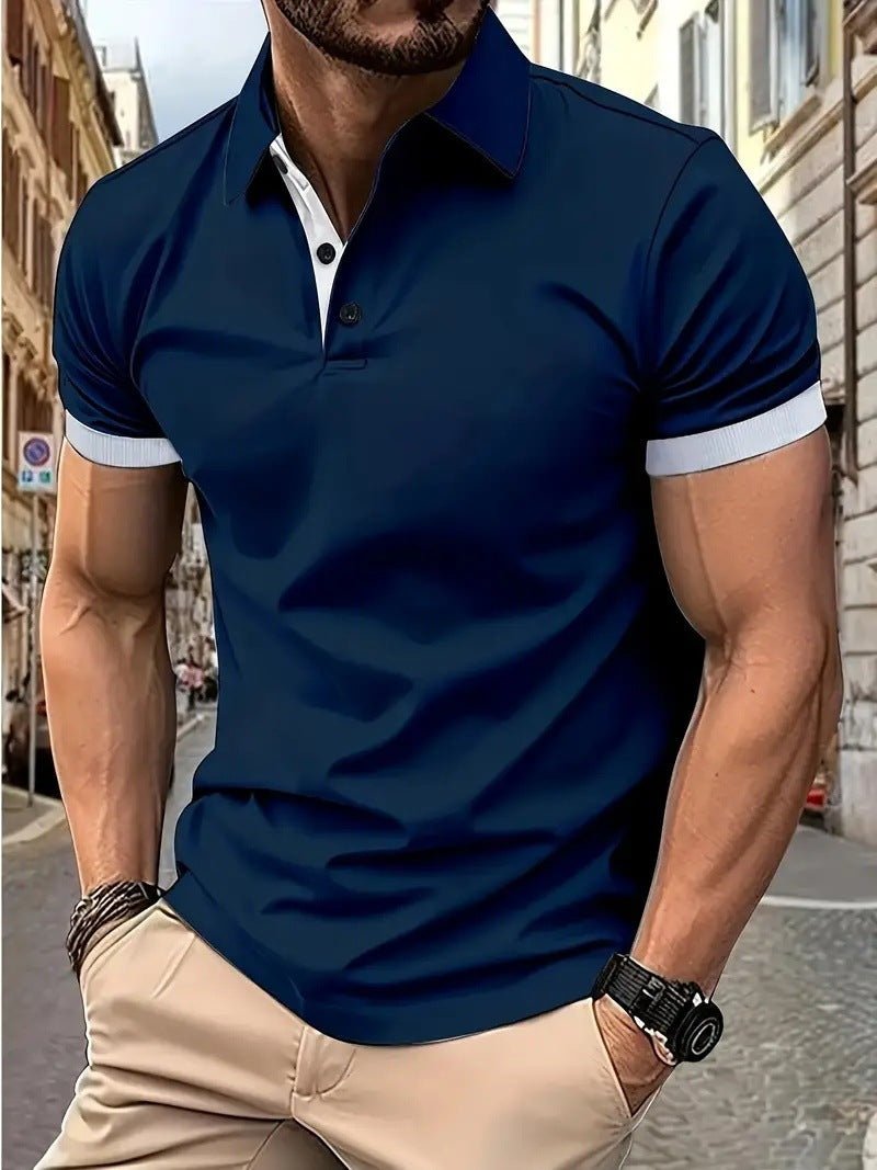 3D Solid Color Lapel Short Sleeve Polo Shirt Casual Loose Men - PratSN