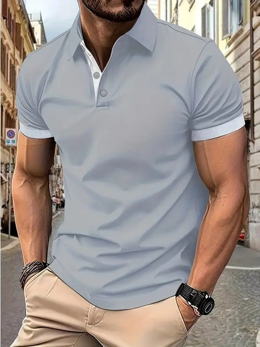 3D Solid Color Lapel Short Sleeve Polo Shirt Casual Loose Men - PratSN