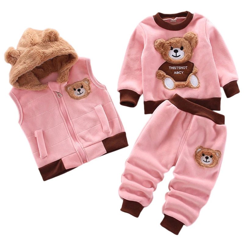 3PCS Winter Autumn Toddler Baby Boys Girls Clothes Baby Sweaters Coat +Pants +Hooded Vest Outfit Set Infant Warm Clothing Suits - PratSN
