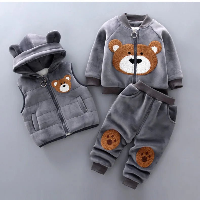 3PCS Winter Autumn Toddler Baby Boys Girls Clothes Baby Sweaters Coat +Pants +Hooded Vest Outfit Set Infant Warm Clothing Suits - PratSN