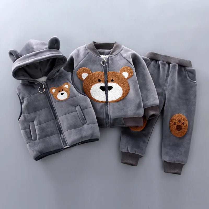 3PCS Winter Autumn Toddler Baby Boys Girls Clothes Baby Sweaters Coat +Pants +Hooded Vest Outfit Set Infant Warm Clothing Suits - PratSN