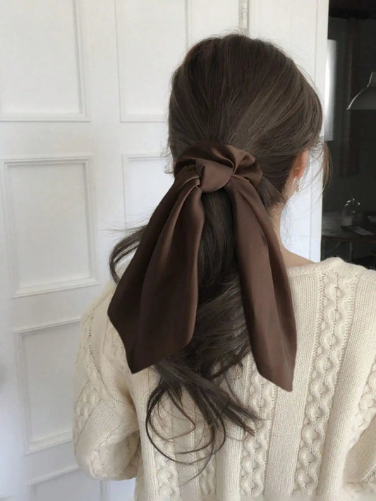 3pcs Women's Black, Khaki, Coffee Satin Ribbon Hair Scrunchies, Fashion Versatile Elegant Minimalist Plain Color Hair Accessorie - PratSN