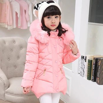 4 - 12 Years Winter Girls Jacket Fur Collar Warm Princess Coat Hooded Zipper Windproof Kids Outerwear Birthday Gift Parka Snowsuit - PratSN