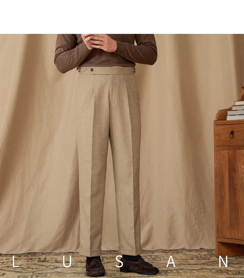 40% Wool Winter Thick Warm Naples Casual High Waist Straight Pants Commuter Retro Men - PratSN