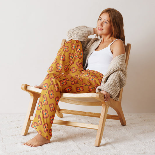 60's style flowers on buttercup background - women’s pajama pants - PratSN