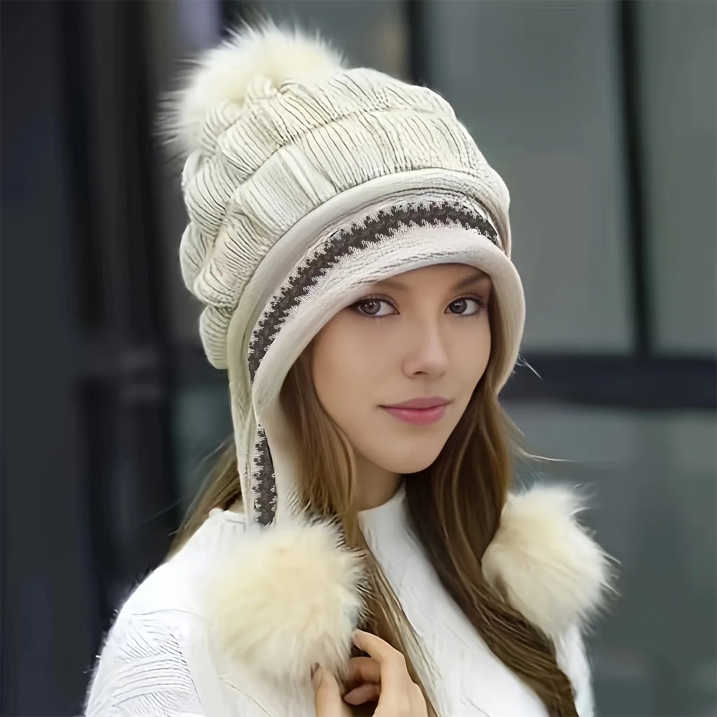 Women's Soft Winter Warm Fur Hat Fleece Lined Earflap Hat Beanie Casual Cold Weather