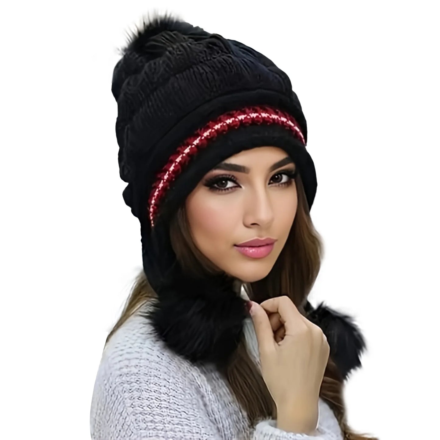 Women's Soft Winter Warm Fur Hat Fleece Lined Earflap Hat Beanie Casual Cold Weather