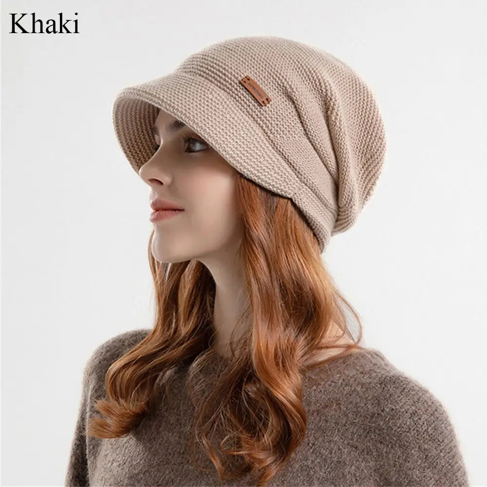 Women Girl Autumn Winter Soft Knitted Hat Warm Thickened Fleece Lined Beanies Casual Outdoor Windproof Bonnet
