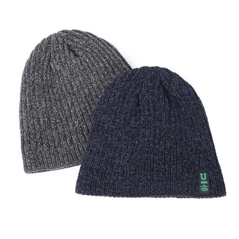 Unisex Two-Tone Winter Hats Add Fur Lined Men And Women Fashion Warm Beanie Cap Casual Winter Knitted Hats