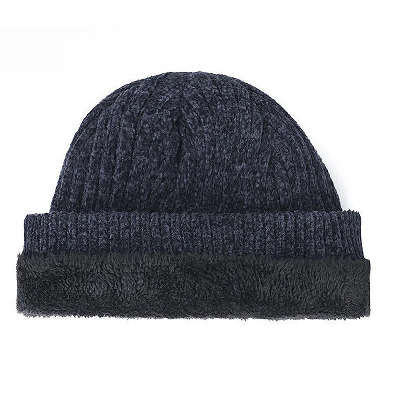 Unisex Two-Tone Winter Hats Add Fur Lined Men And Women Fashion Warm Beanie Cap Casual Winter Knitted Hats