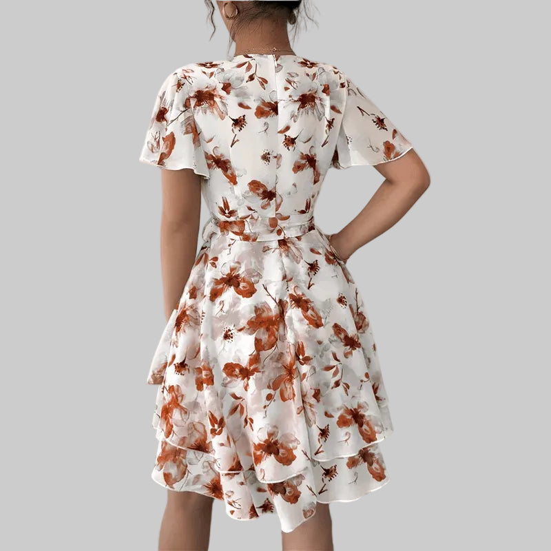 ABRT - Womens Summer Dresses Floral V Neck Ruffled Hem Spaghetti Spring Casual Beach Outfits Flowy Wrap Sun Dress - PratSN