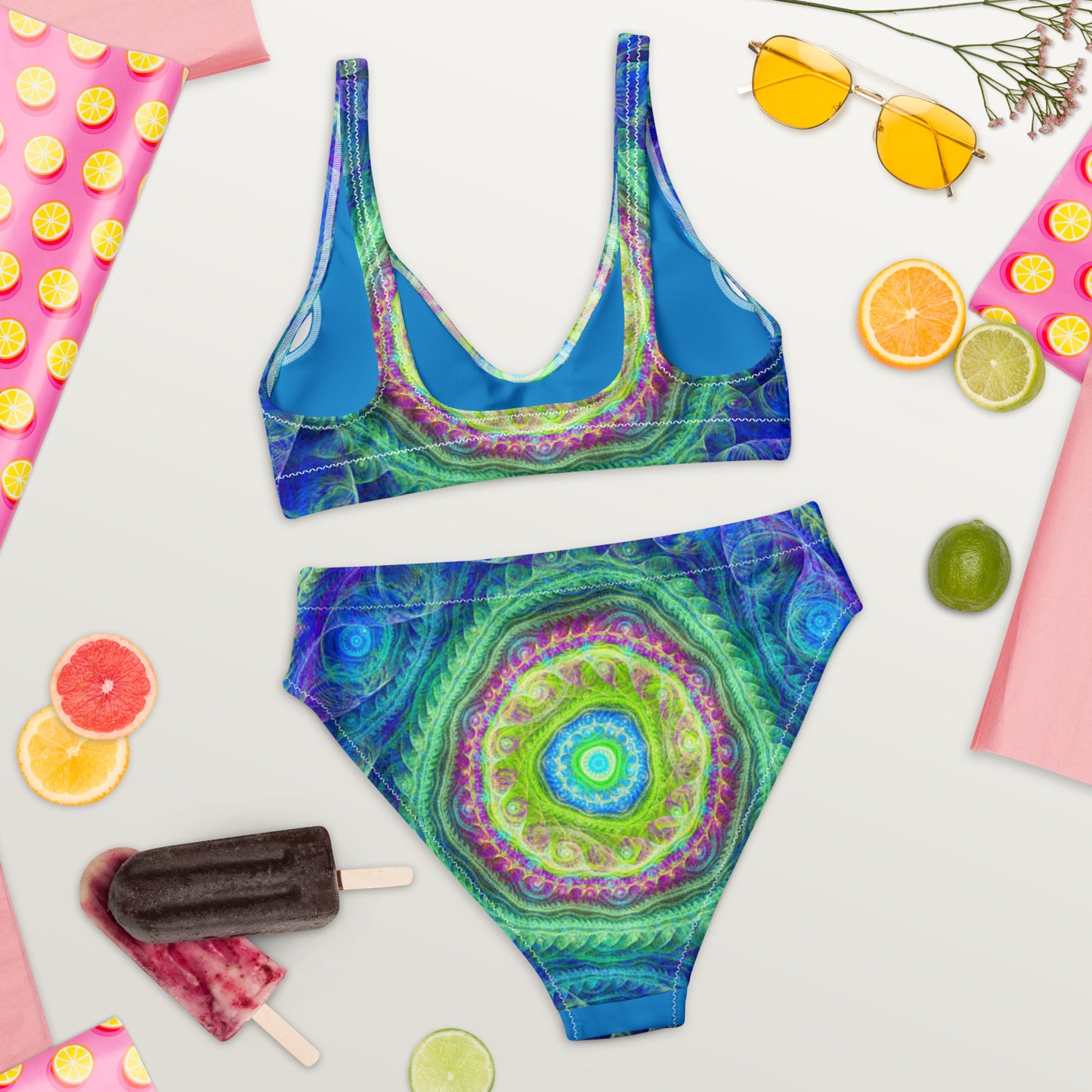 Vibrant Blue and Green High-waisted Bikini | Swimsuit for Women | Beach Vibes