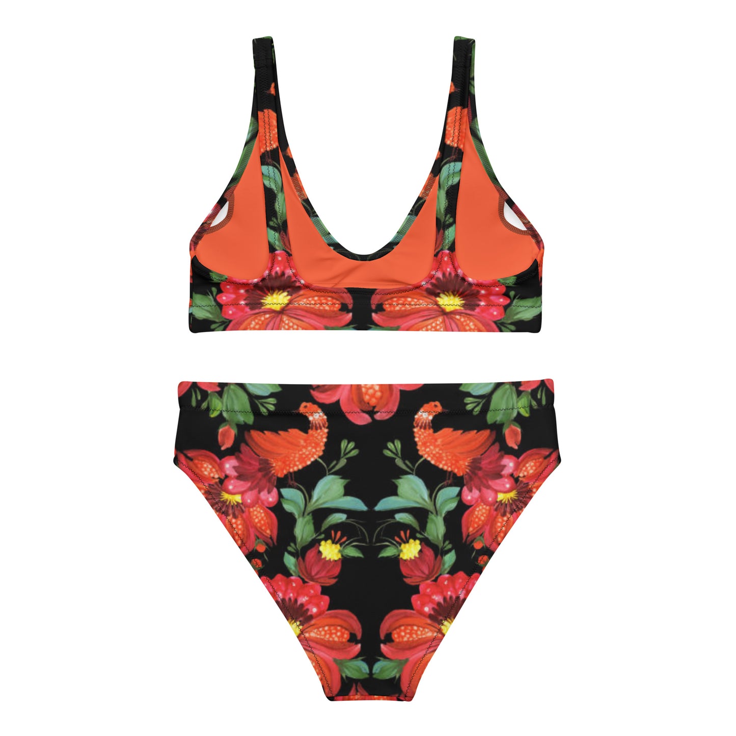 Women's Floral High-waisted Bikini | Orange Black Green Swimsuit for Beach Lovers