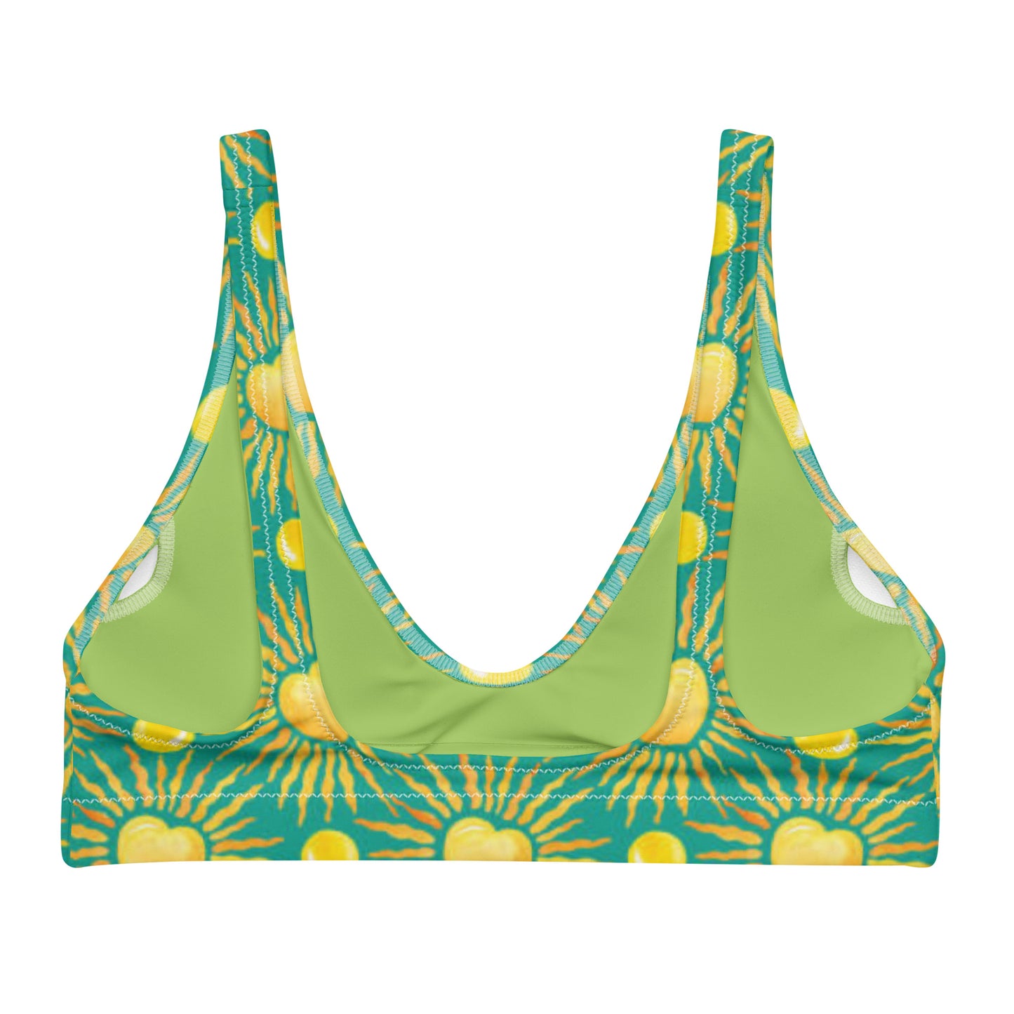 Women's Padded Bikini Top | Green and Yellow Eco Friendly Top | Removable Padding