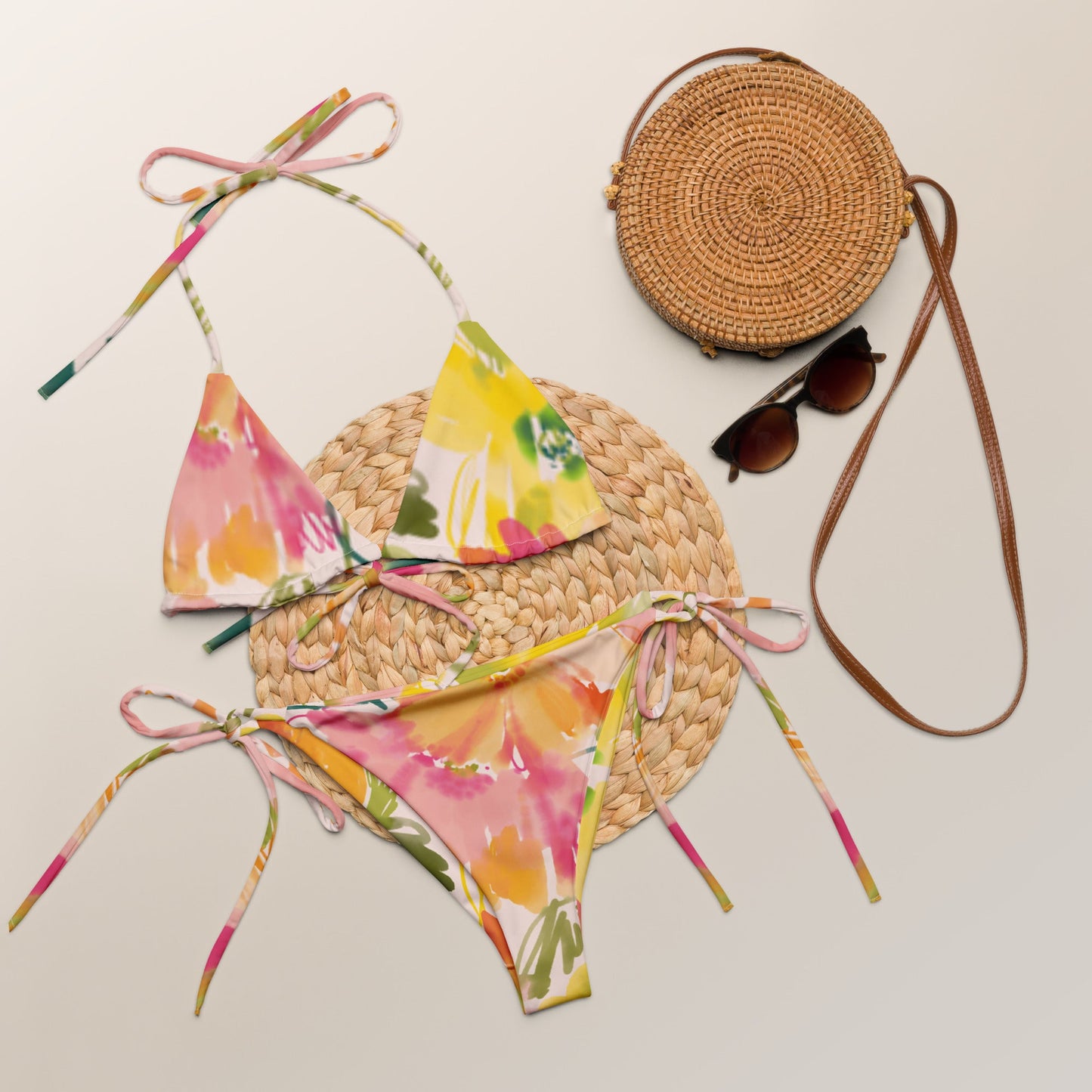 All - over print recycled string bikini, bathing suits, Swimming Suits. Women's Swimwear - PratSN