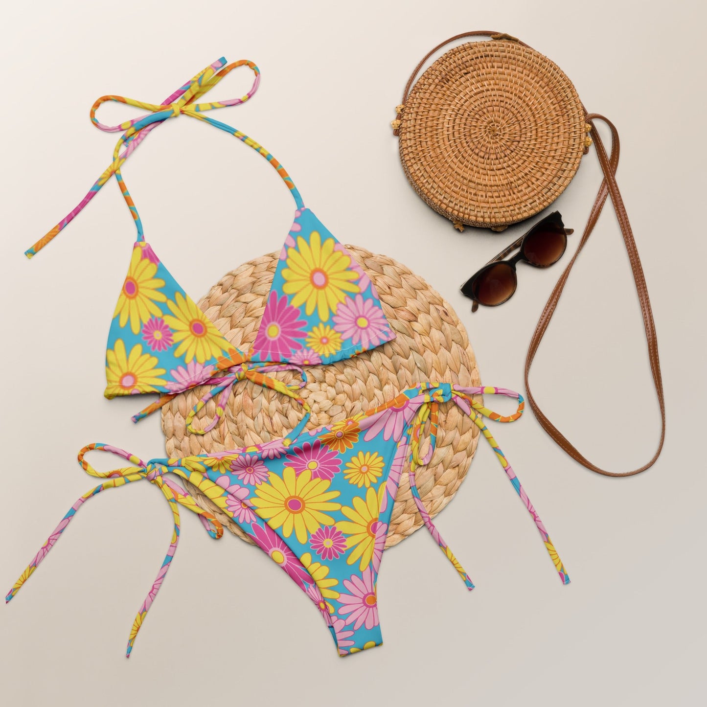 All - over print recycled string bikini, bathing suits, Swimming Suits. Women's Swimwear - PratSN