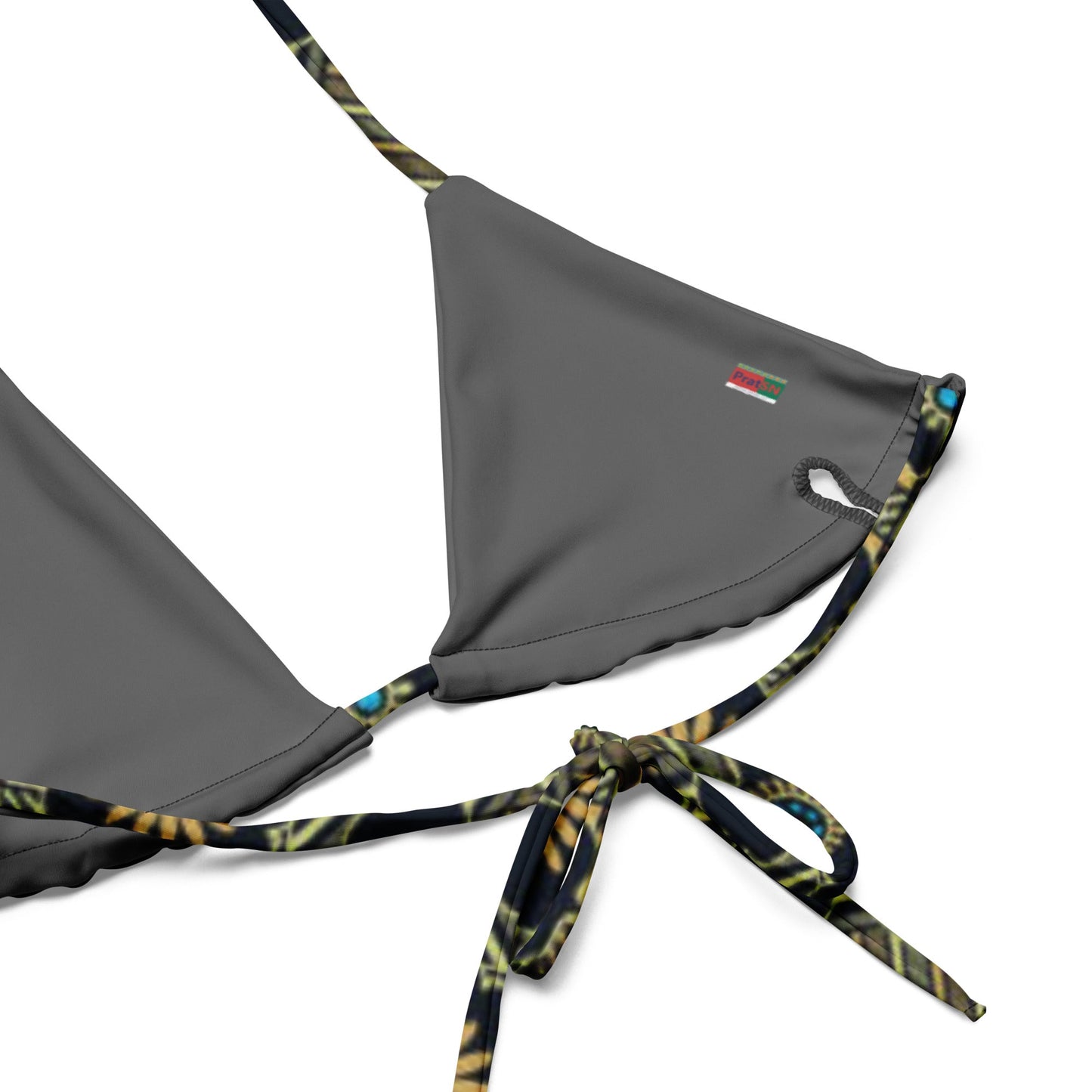 All - over print recycled string bikini, Black And Gold Bikini Floral bikini - PratSN