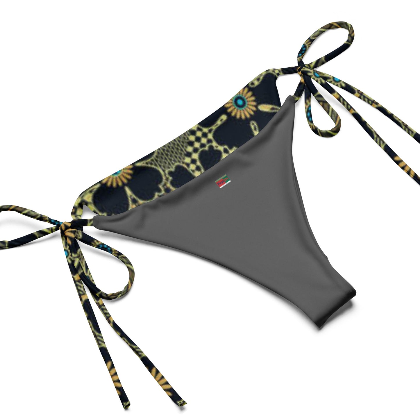 All - over print recycled string bikini, Black And Gold Bikini Floral bikini - PratSN