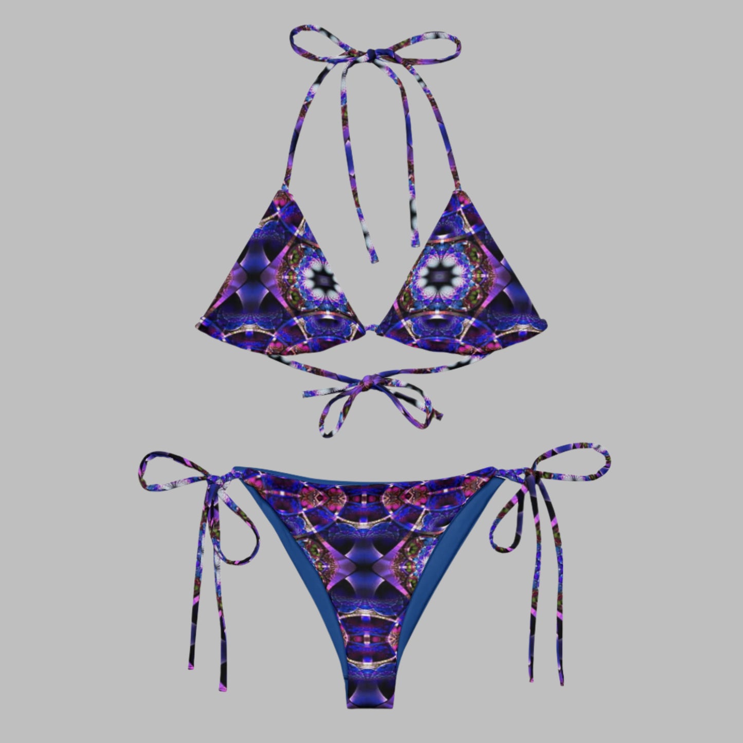 All - over print recycled string bikini Blue Bikini, Floral Bikini, Cute Summer Bikini - PratSN