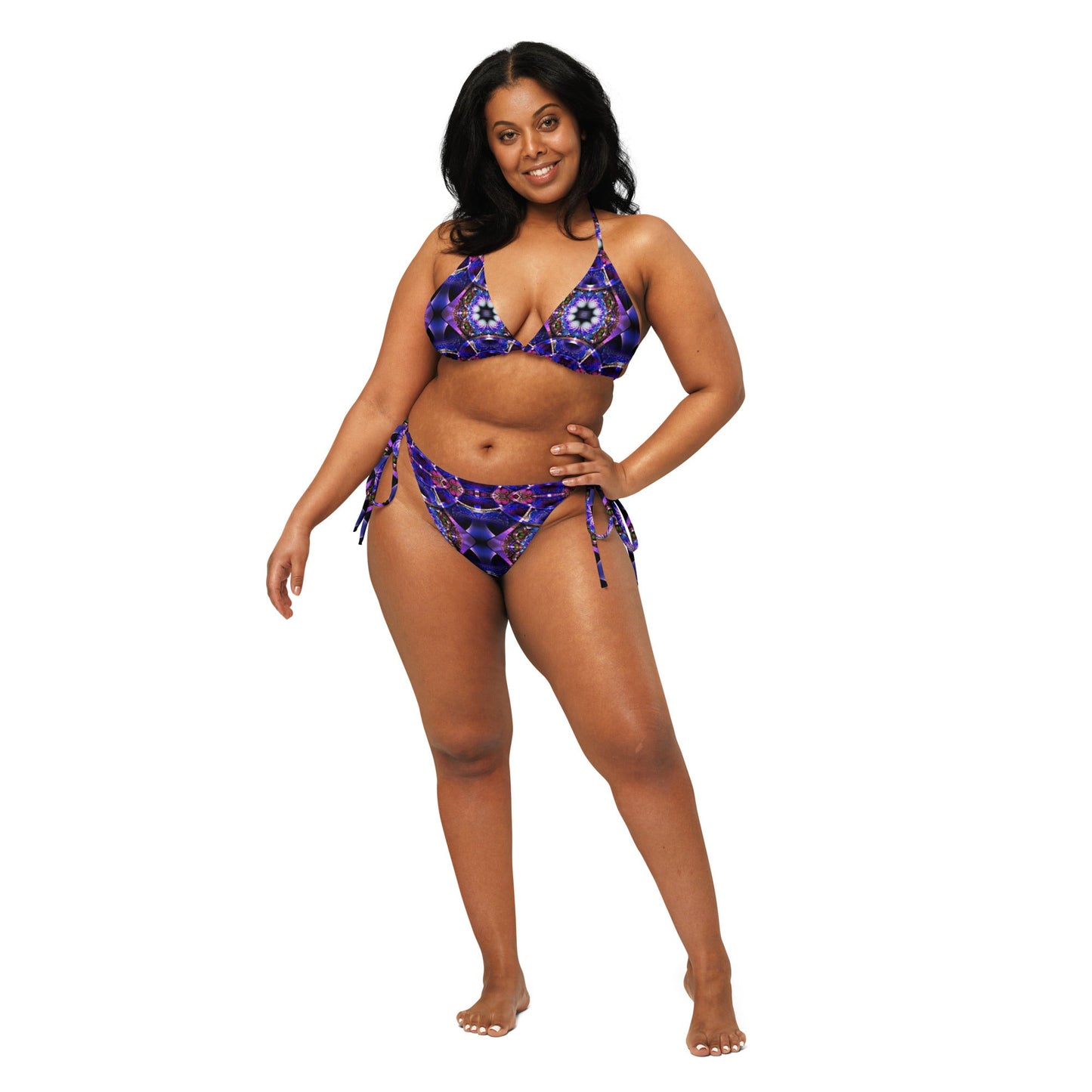 All - over print recycled string bikini Blue Bikini, Floral Bikini, Cute Summer Bikini - PratSN