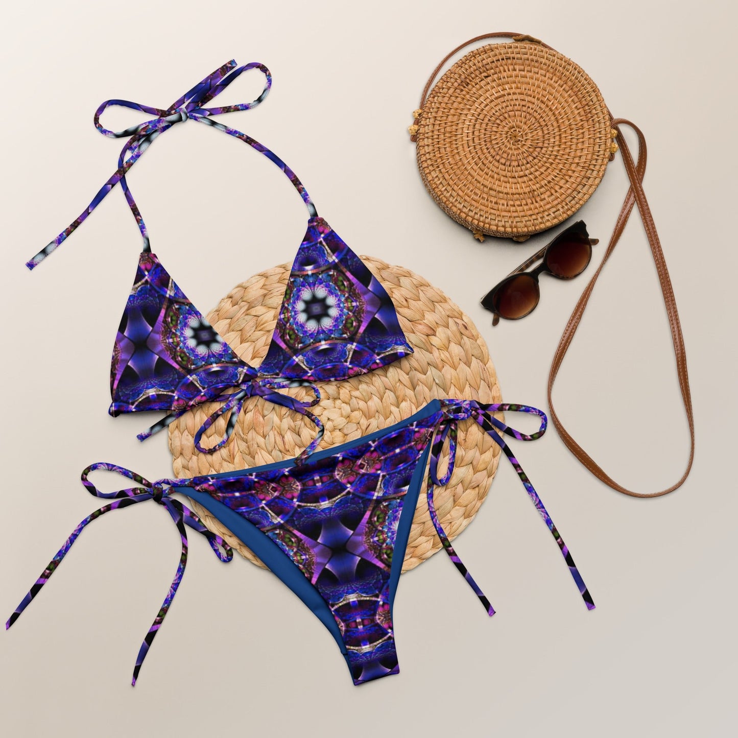 All - over print recycled string bikini Blue Bikini, Floral Bikini, Cute Summer Bikini - PratSN