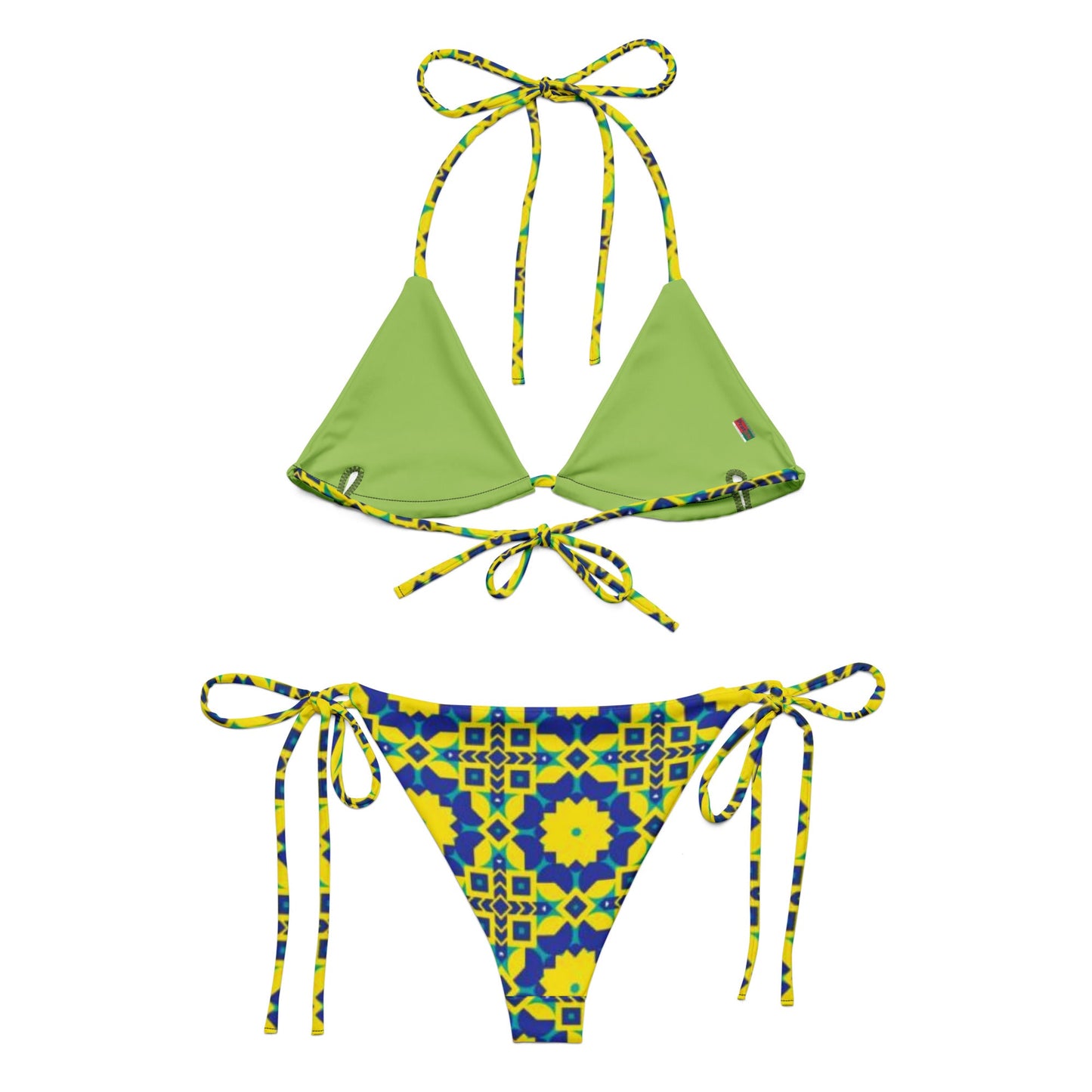All - over print recycled string bikini, Blue Green Yellow Bikini bathing suits, Swimming Suits. Women's Swimwear - PratSN