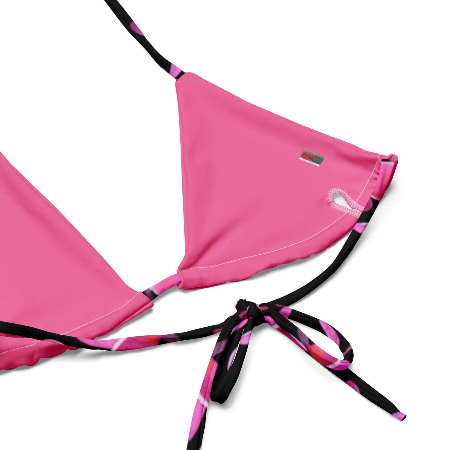 All - over print recycled string bikini, Cherry Blossom Print Bikini, Pink and Black Bikini - PratSN