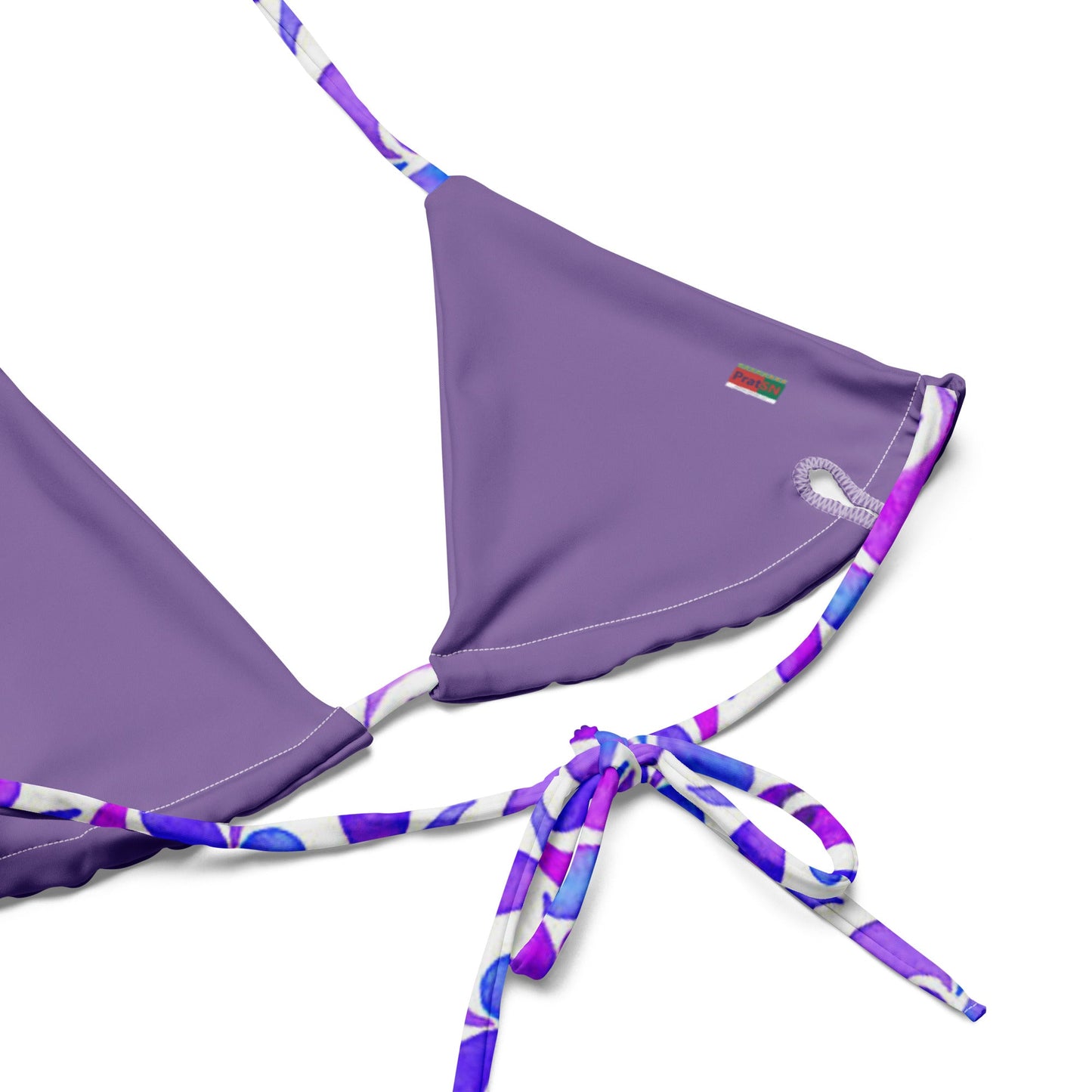 All - over print recycled string bikini, Floral Bikini, Purple White blue Bikini - PratSN