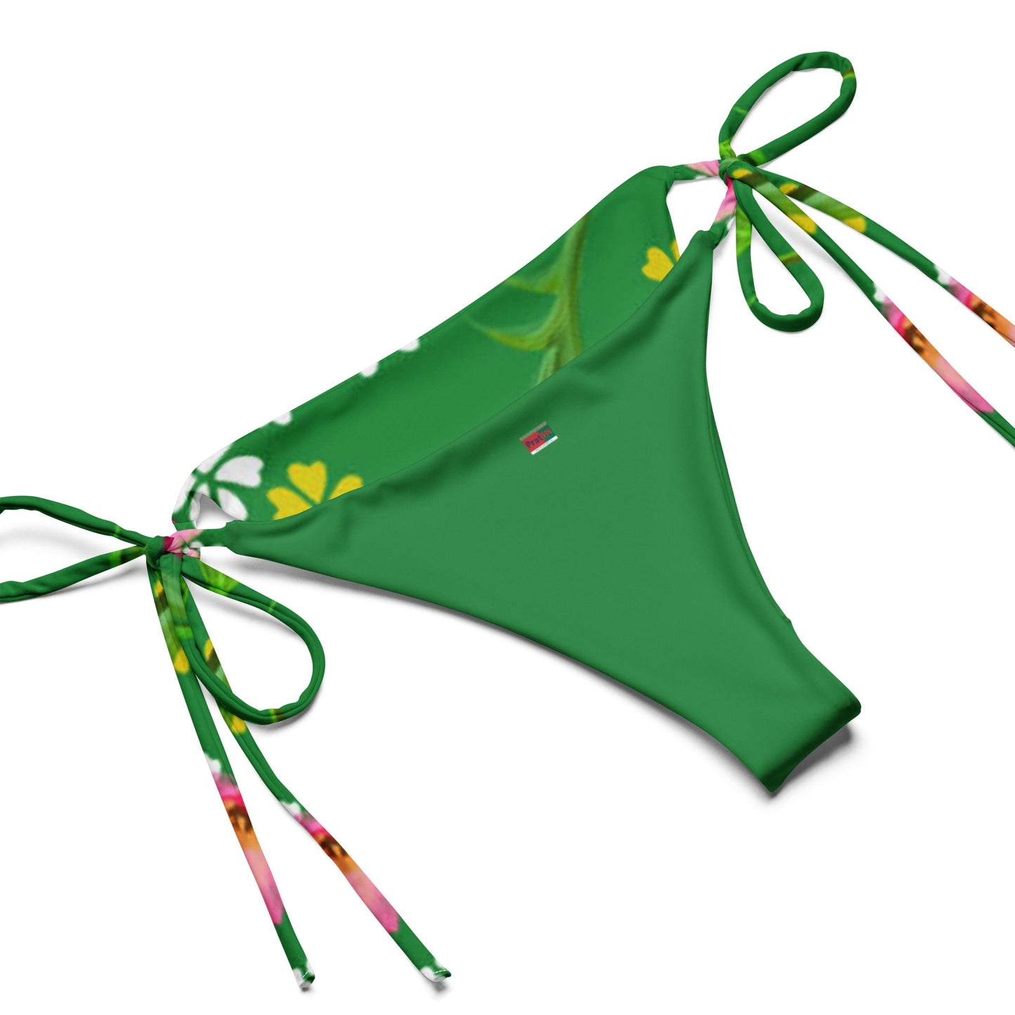 All - over print recycled string bikini, Green pink Bikini, Floral Bikini, Cute Summer Bikini - PratSN