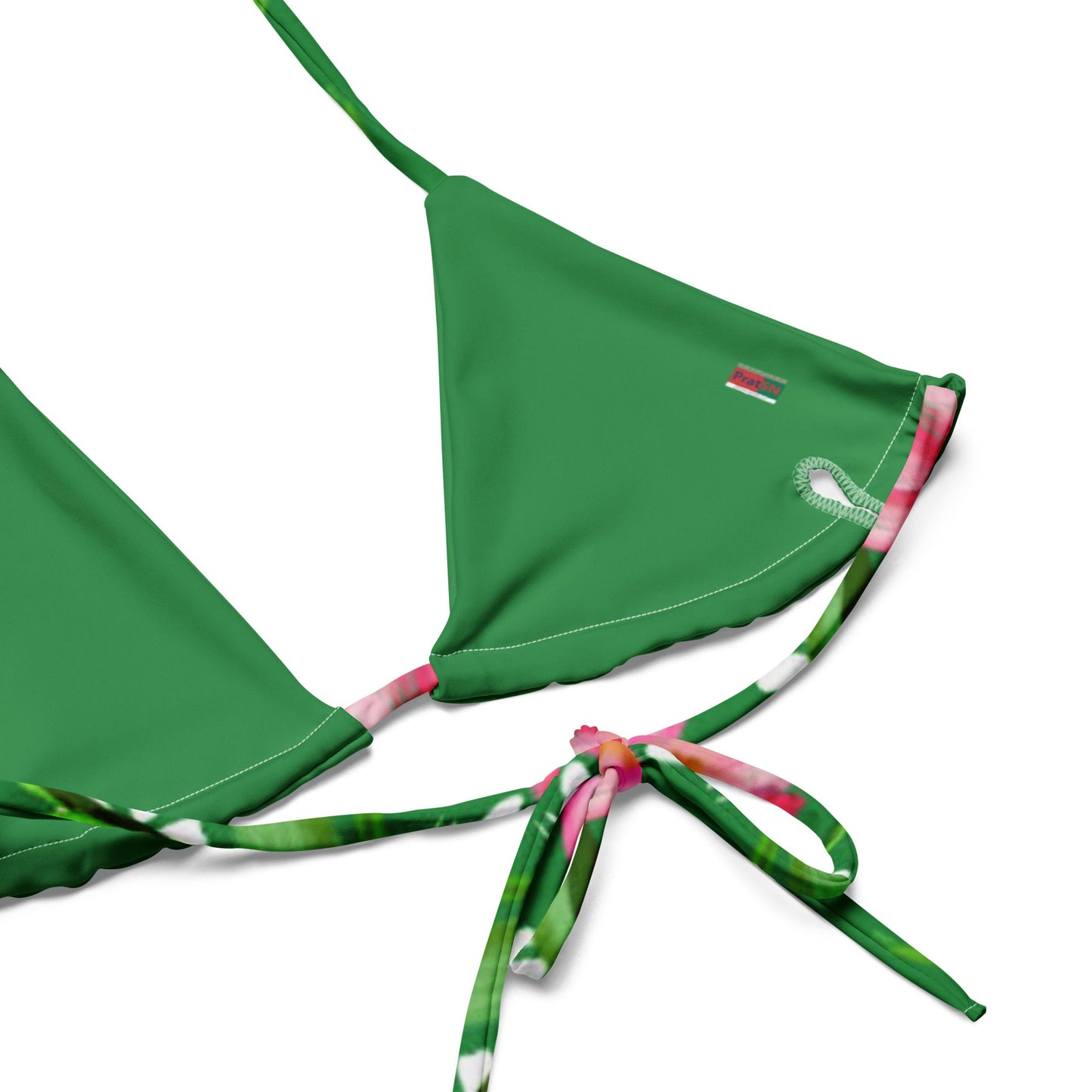 All - over print recycled string bikini, Green pink Bikini, Floral Bikini, Cute Summer Bikini - PratSN