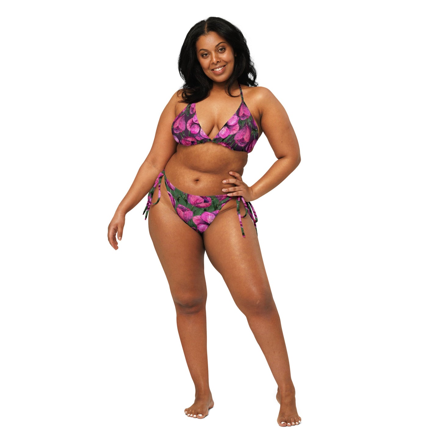 All - over print recycled string bikini, Green Pink Swimwear, Floral bathing suits, Swimming Suits. Women's Swimwear - PratSN