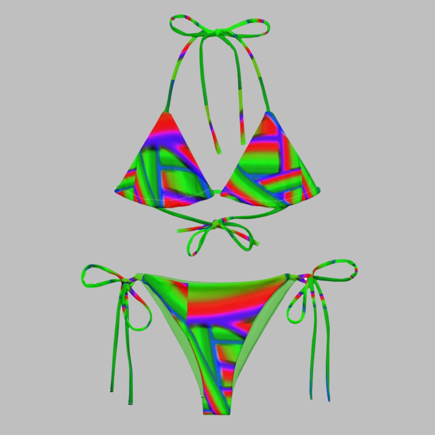All - over print recycled string bikini Lime green Blue Bikini - PratSN