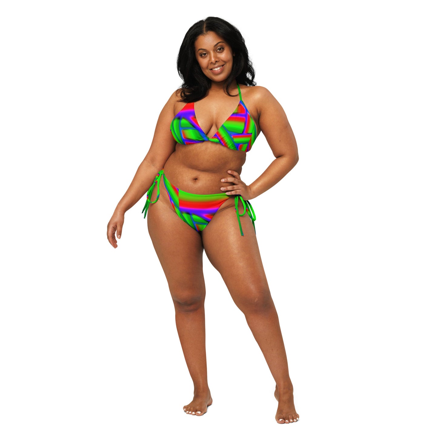 All - over print recycled string bikini Lime green Blue Bikini - PratSN