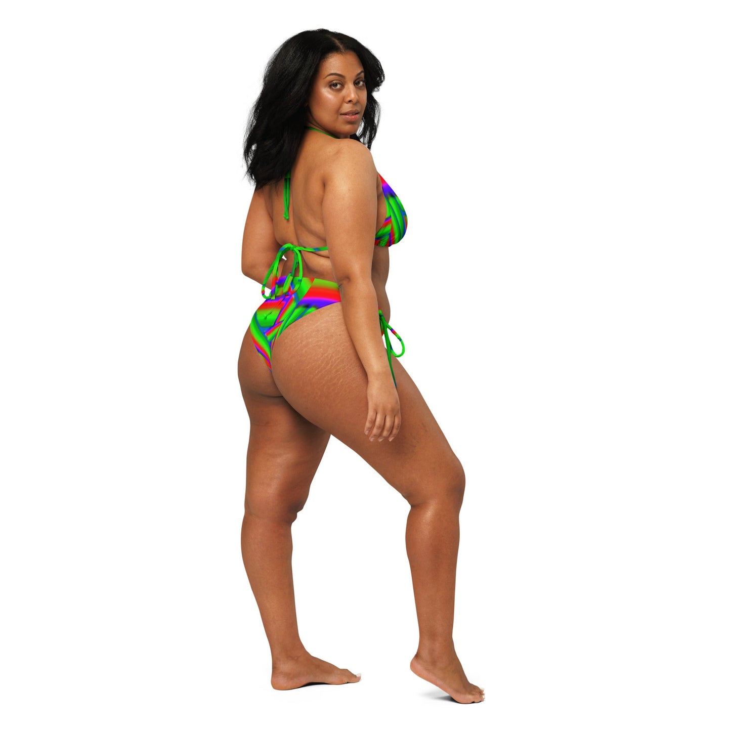 All - over print recycled string bikini Lime green Blue Bikini - PratSN