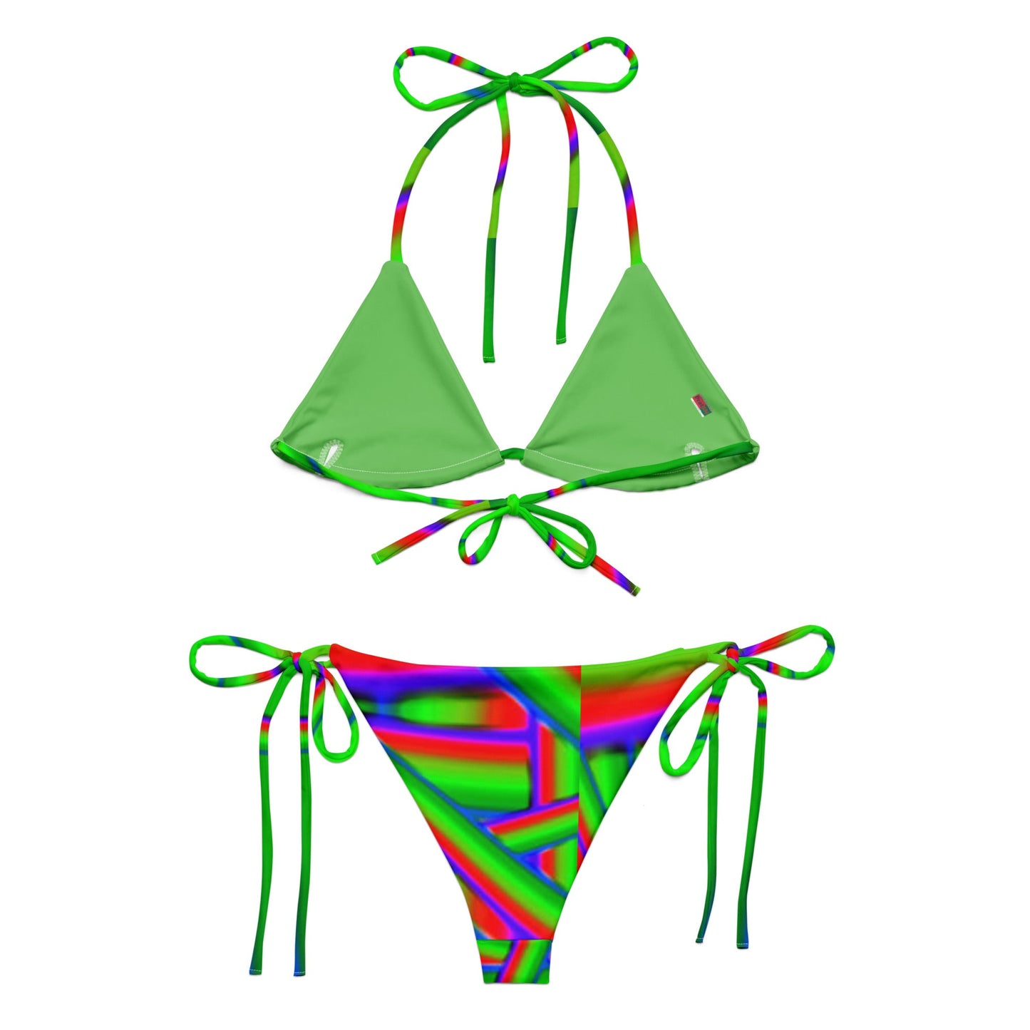 All - over print recycled string bikini Lime green Blue Bikini - PratSN