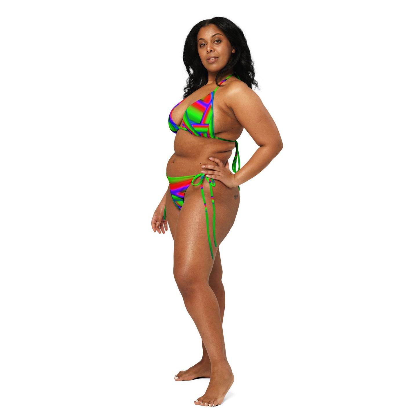All - over print recycled string bikini Lime green Blue Bikini - PratSN