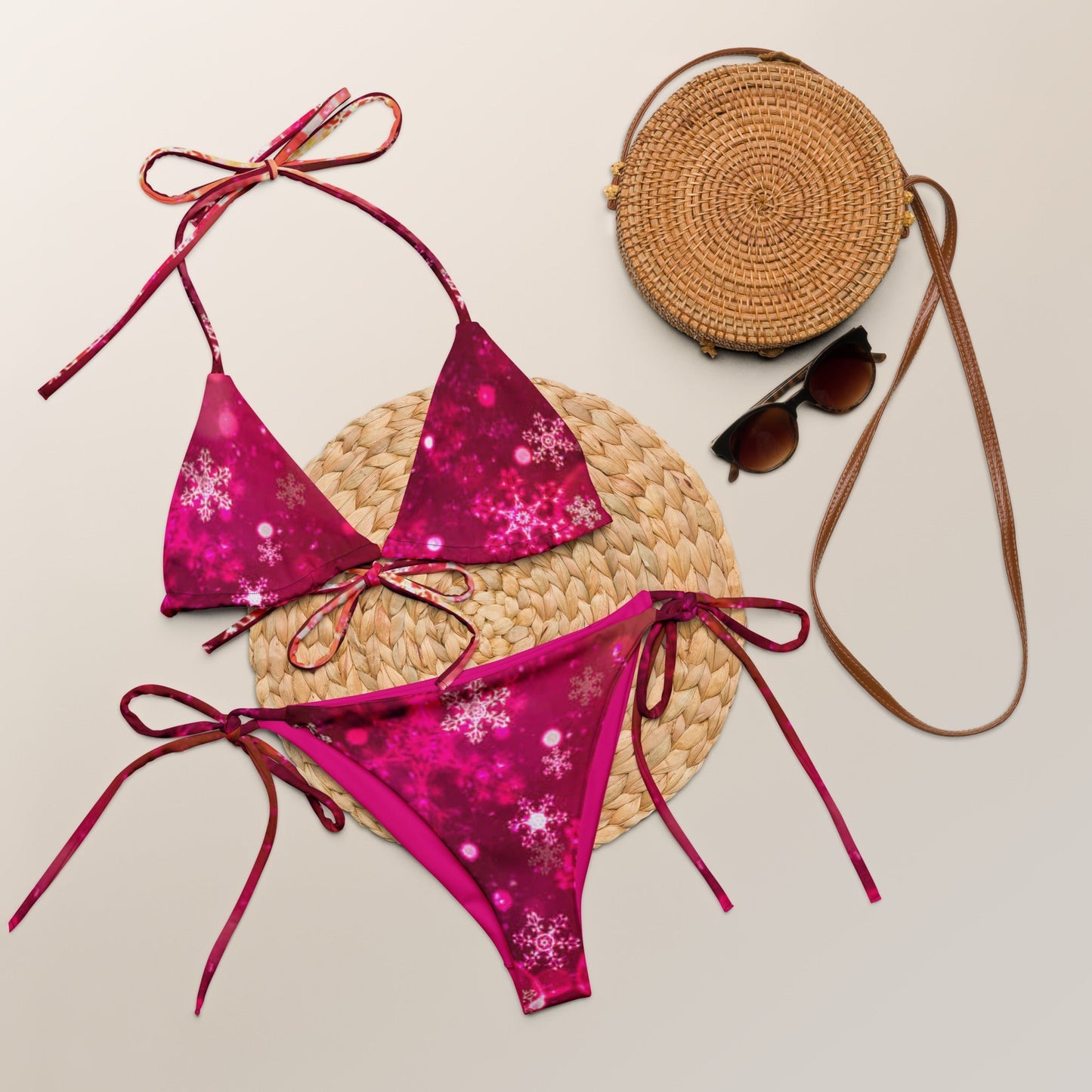 All - over print recycled string bikini, Pink Outfit bathing suits, Swimming Suits. Women's Swimwear - PratSN