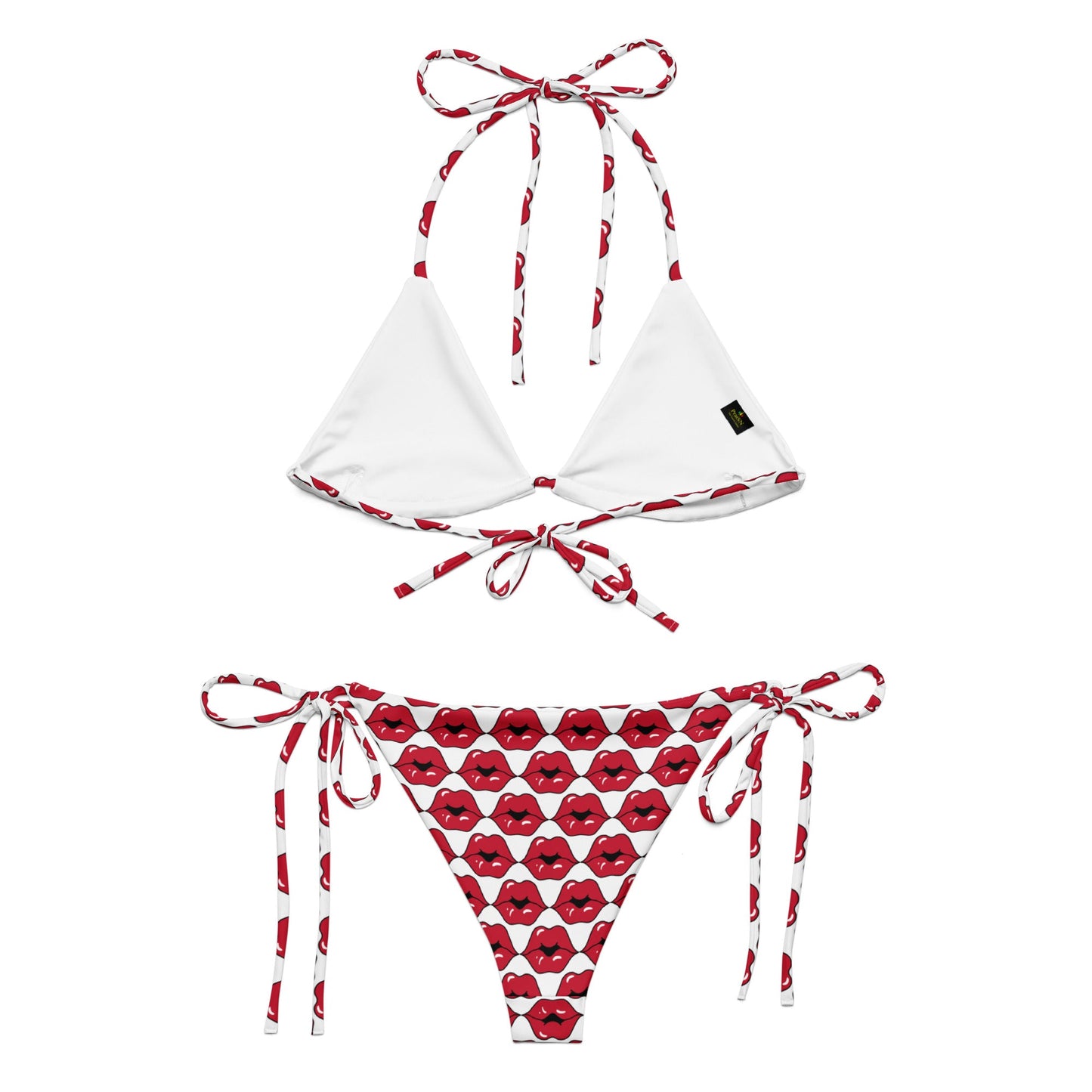 All - over print recycled string bikini, Red Lips Pattern outfit, bathing suits, Swimming Suits. Women's Swimwear - PratSN