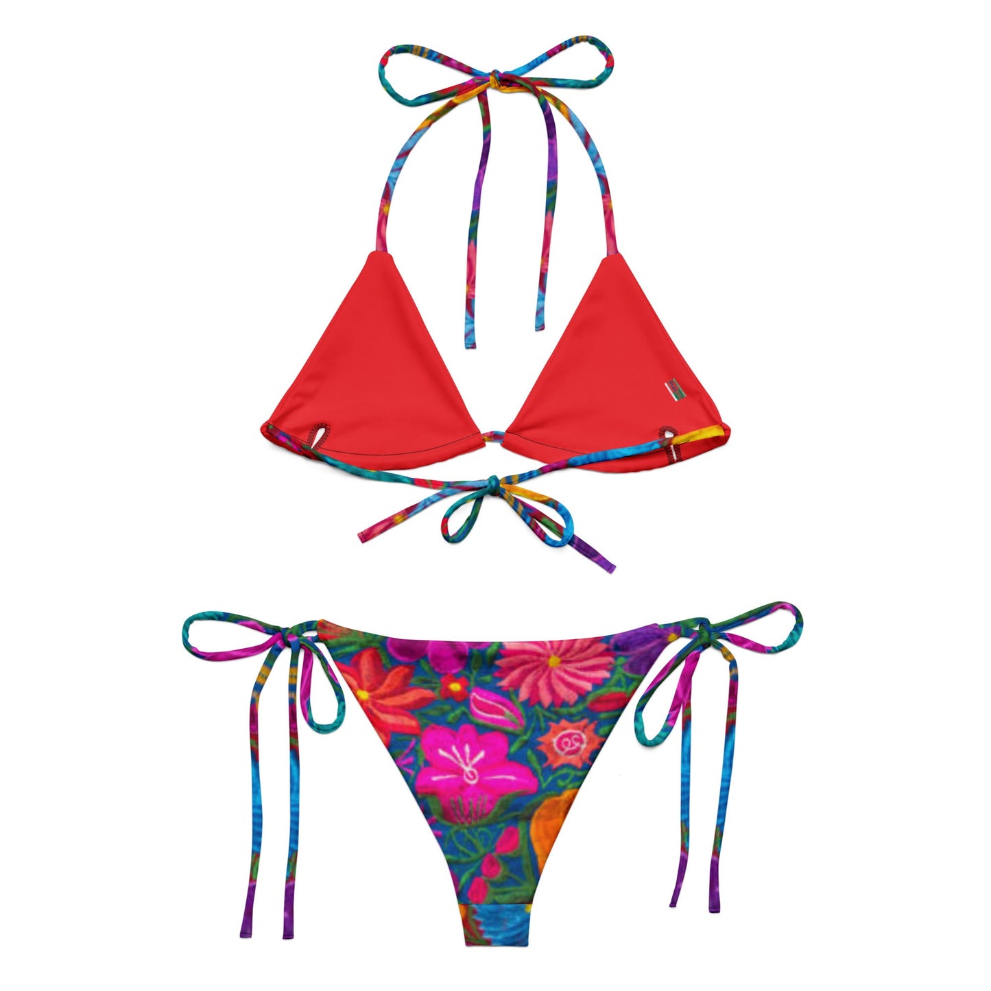 All - over print recycled string bikini, Red Pink Orange Swimwear, Floral Swimming Suits. Women's Swimwear bathing suits - PratSN