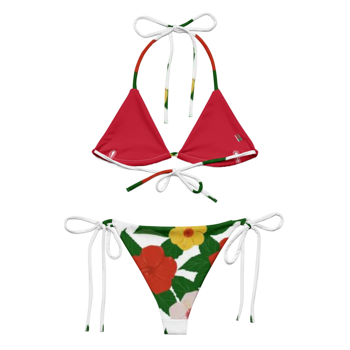 All - over print recycled string bikini, Red Yellow Green Bikini, Floral Bikini - PratSN