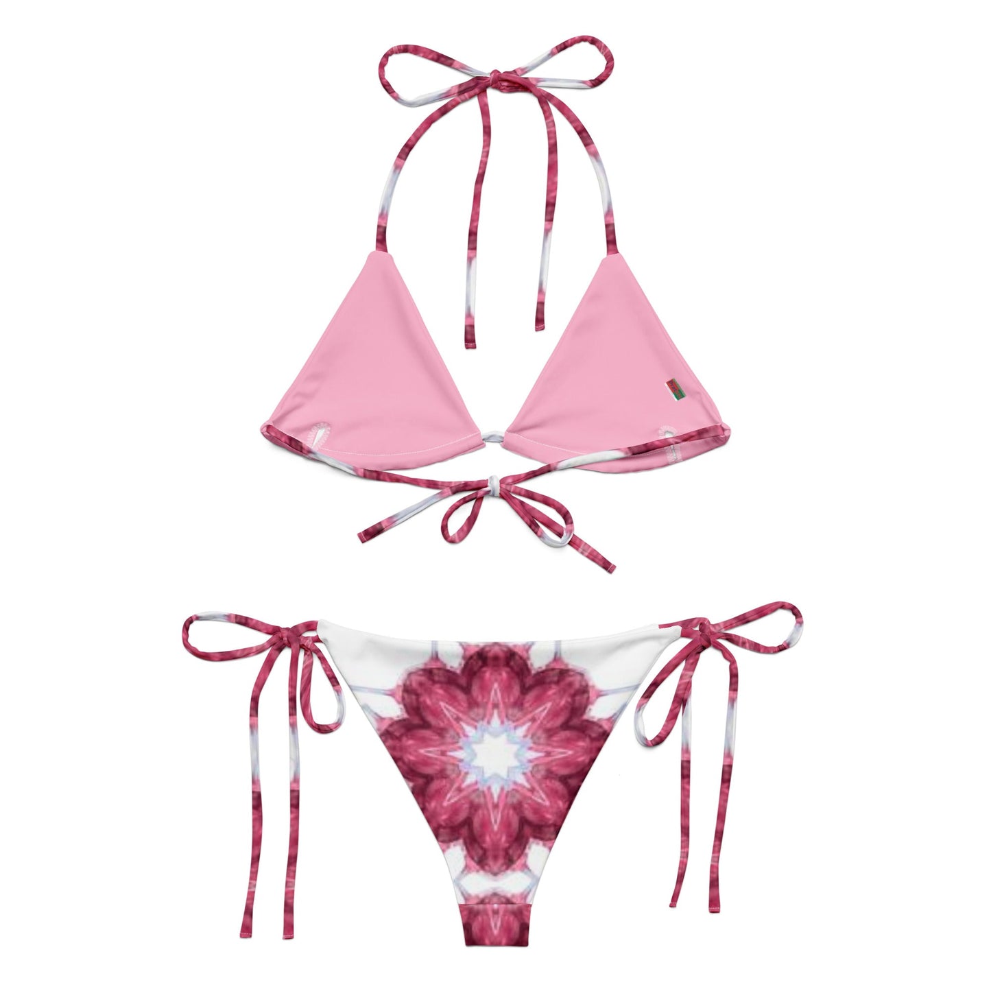 All - over print recycled string bikini, White and Pink Floral Bikini, Cute Summer Bikini - PratSN