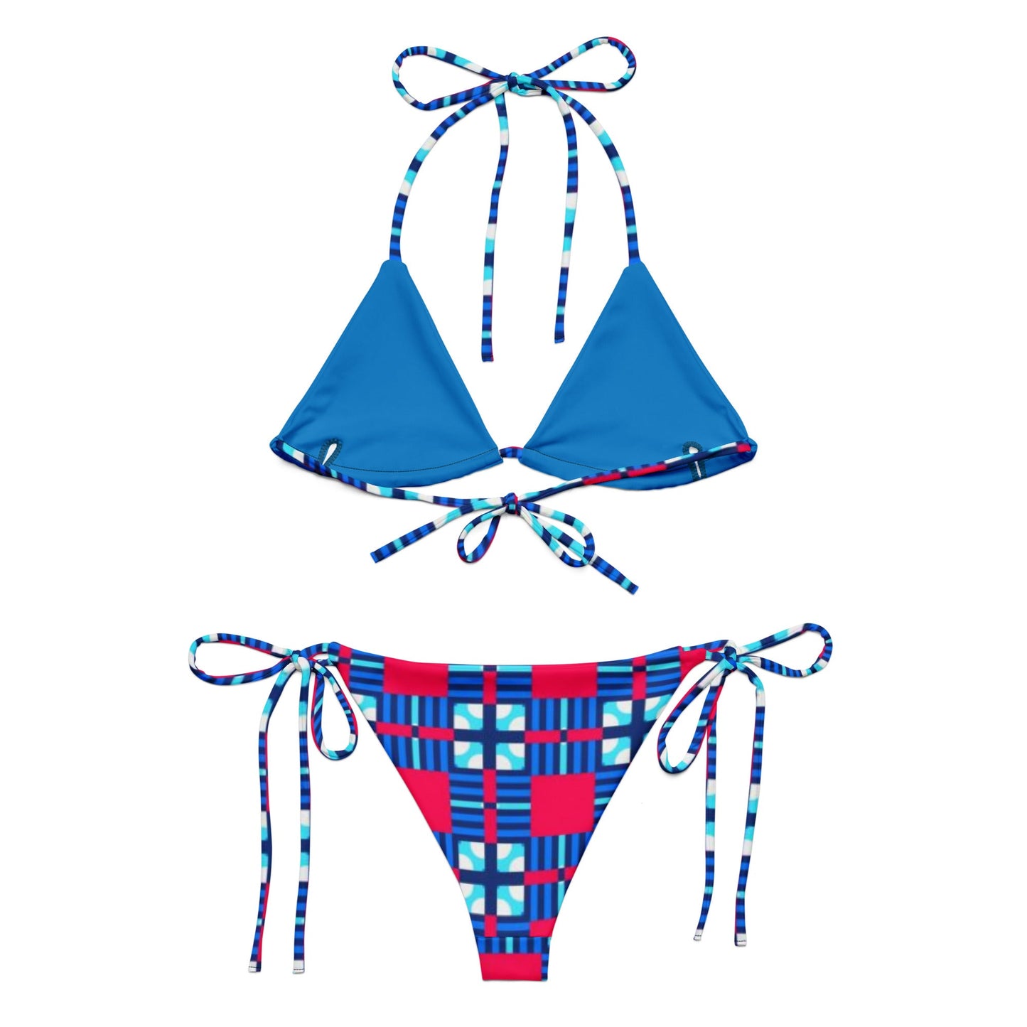 All - over print recycled string bikini, Women's Red Blue Bikini, Cute Summer Bikini - PratSN