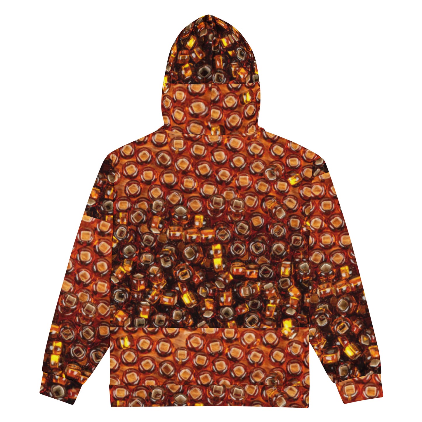 Unisex zip hoodie, Women's Brown Gold Jacket Rhinestone Print Hoodie