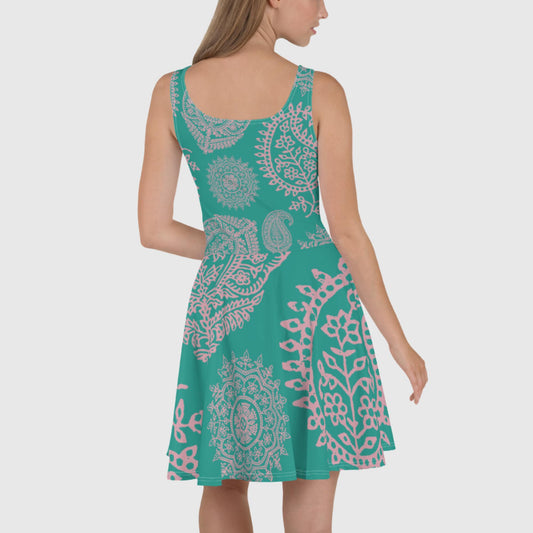 Women's Skater Dress, Green skater dress, Skater dress for summer and spring