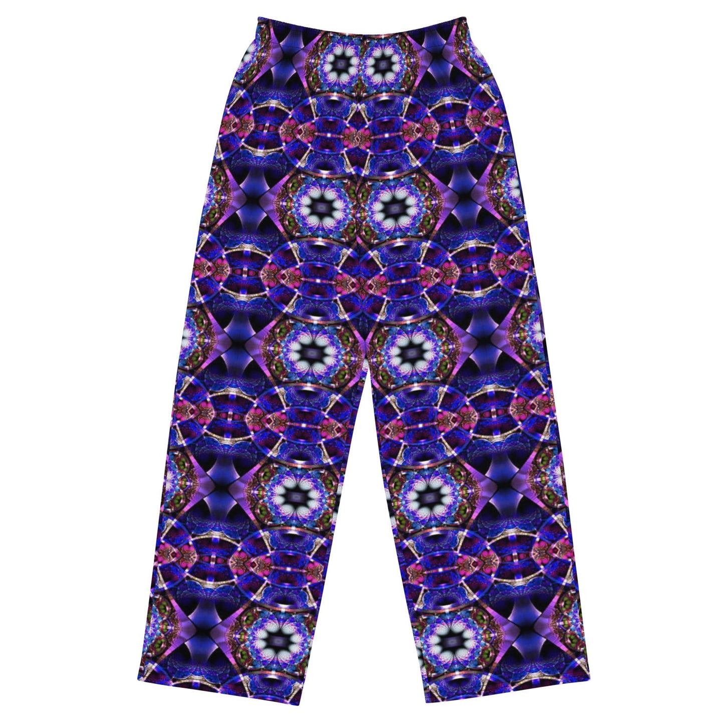 All - over print unisex wide - leg pants, Blue Floral Pattern Wide leg pants Comfortable wide - leg pants - PratSN